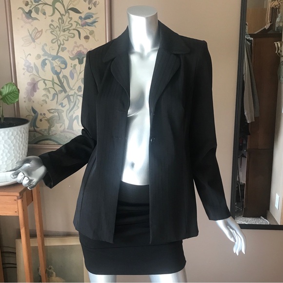 Vintage Y2K Black Pinstripe Blazer Jacket 2 Button Front Size 6 - Picture 8 of 13